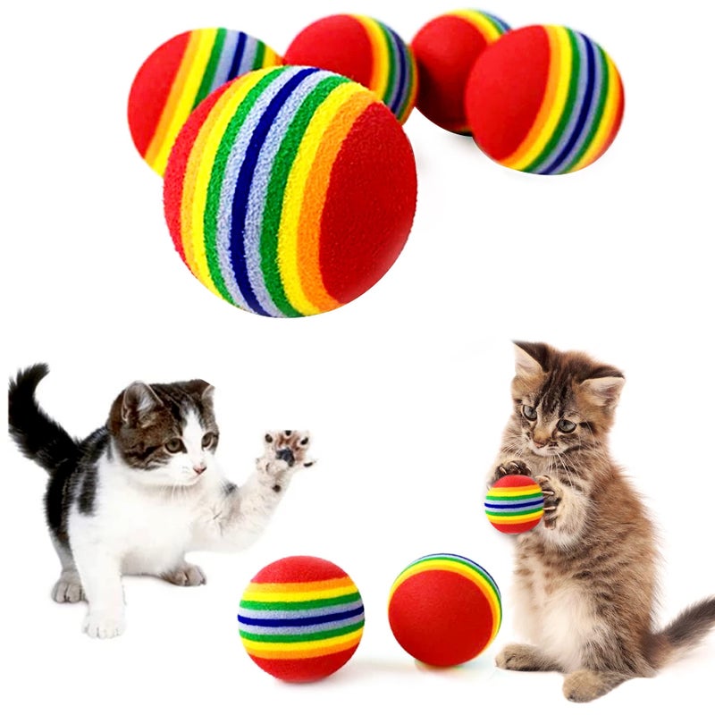 PET SHOW 10pcs 1.38" Red Rainbow Cat Toy Balls Soft EVA Foam Interactive Indoor Kittens Favorite Toys 35mm Dia. Small Dogs Puppies Toy Balls Bulk Activity Chase Quiet Play Sponge Ball - Image 1